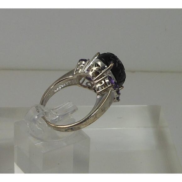 Handcrafted Sterling Silver Ring with Natural Amethyst Chalcedony Size 8 5.7gram - Picture 4 of 5